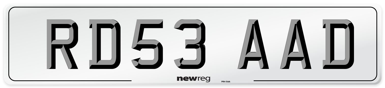 RD53 AAD Number Plate from New Reg